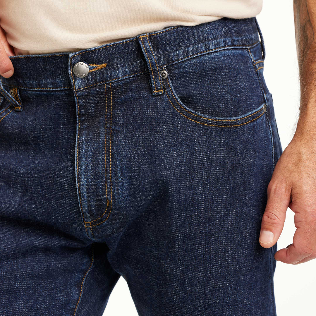 Ash & Erie Medium Wash Stretch Selvedge Jeans for Short Men  