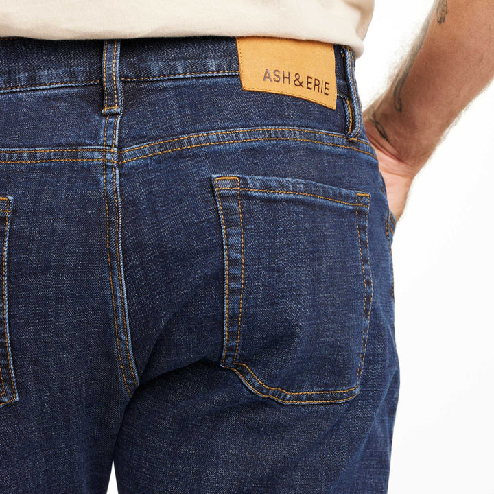 Ash & Erie Medium Wash Stretch Selvedge Jeans for Short Men  