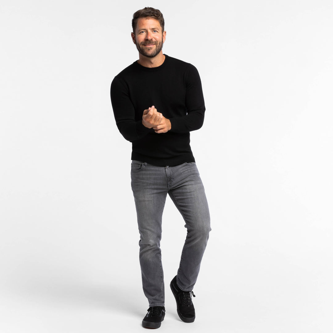 Buy Black Merino Crew-Neck Sweater for Short Men | Ash & Erie   Merino Wool Sweater