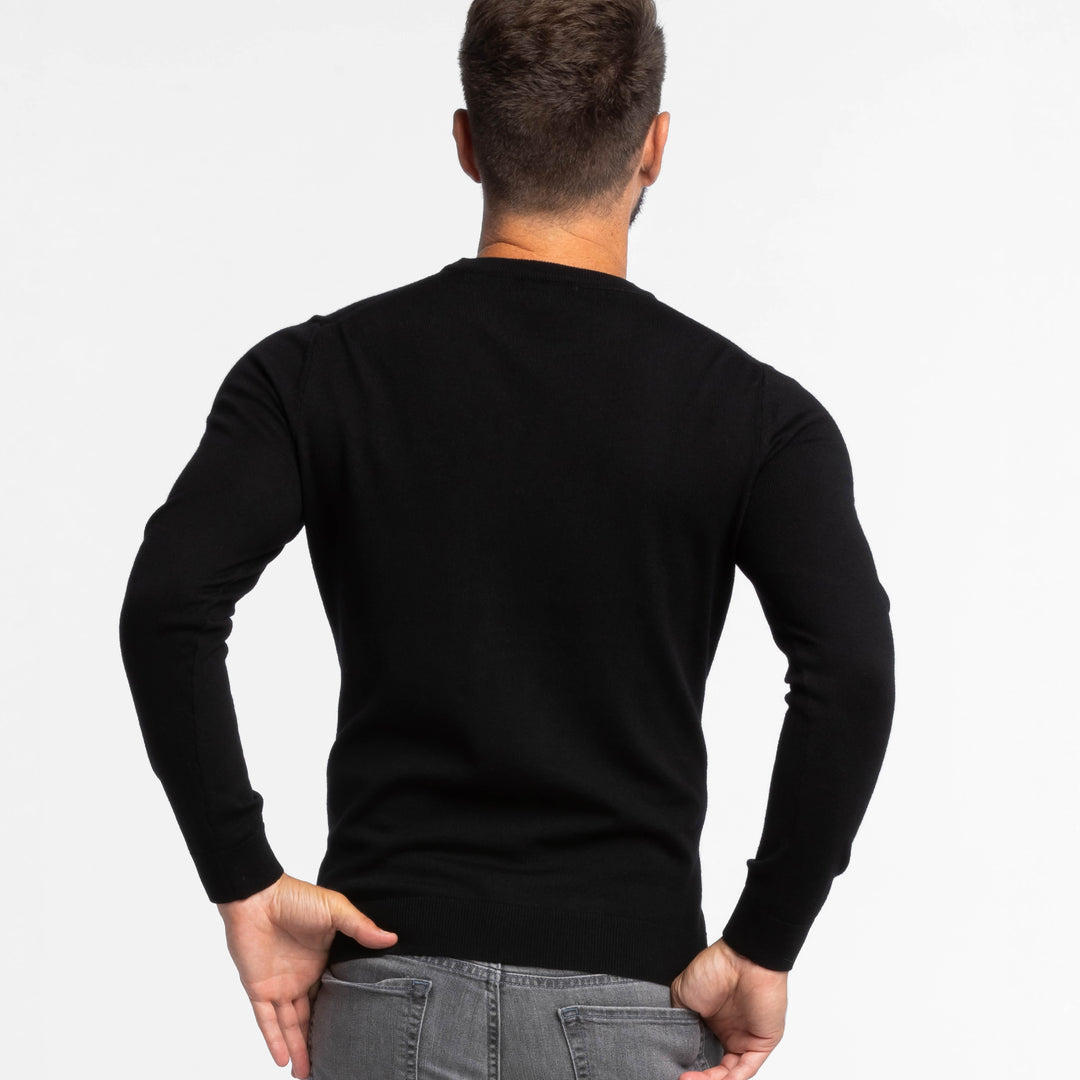 Buy Black Merino Crew-Neck Sweater for Short Men | Ash & Erie   Merino Wool Sweater