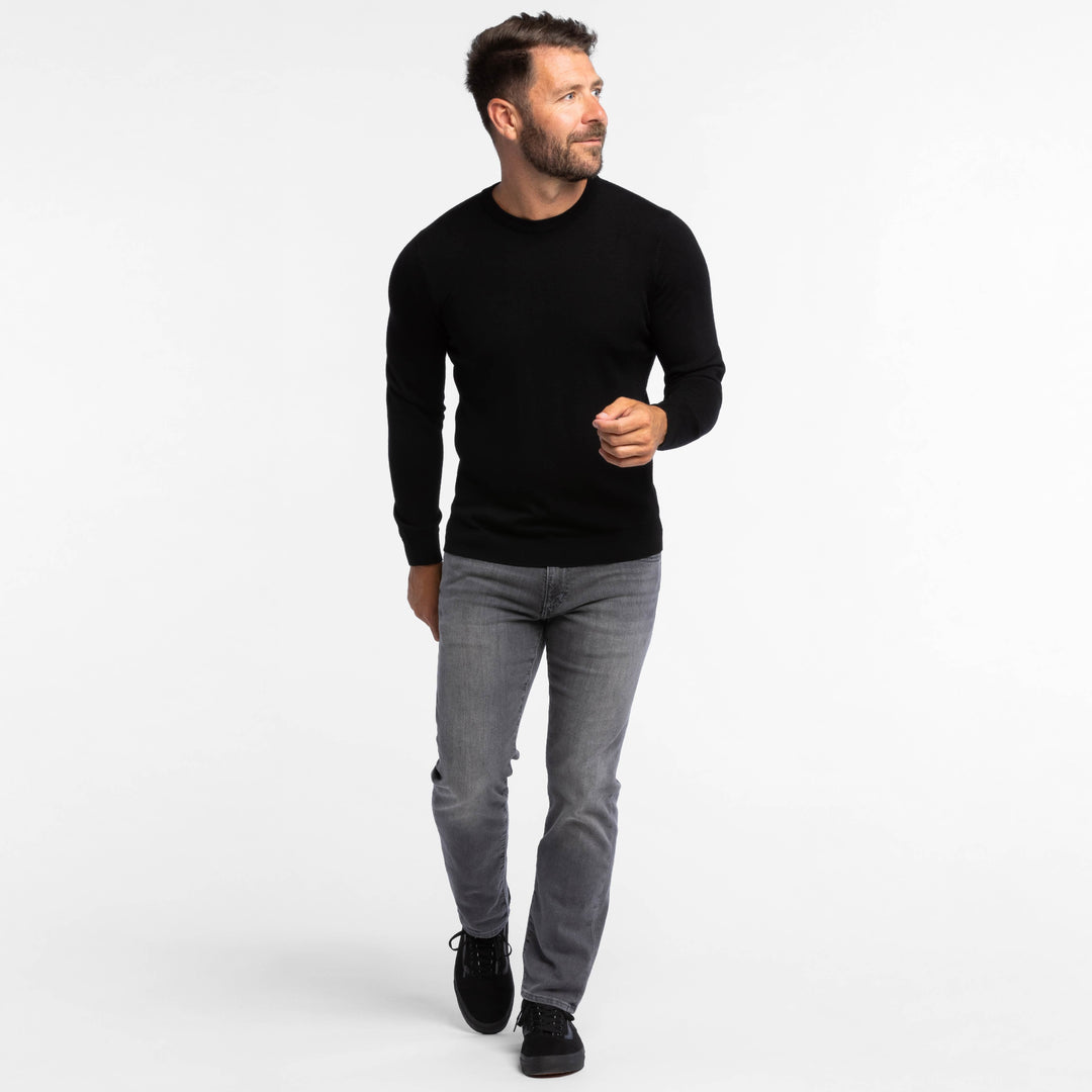 Buy Black Merino Crew-Neck Sweater for Short Men | Ash & Erie   Merino Wool Sweater