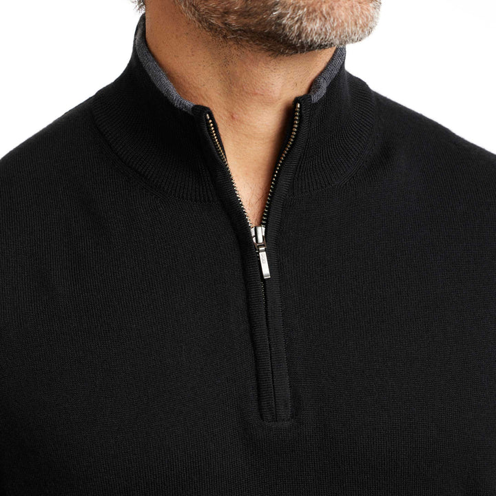 Ash & Erie Black Merino Quarter-Zip Sweater for Short Men   Merino Wool Sweater