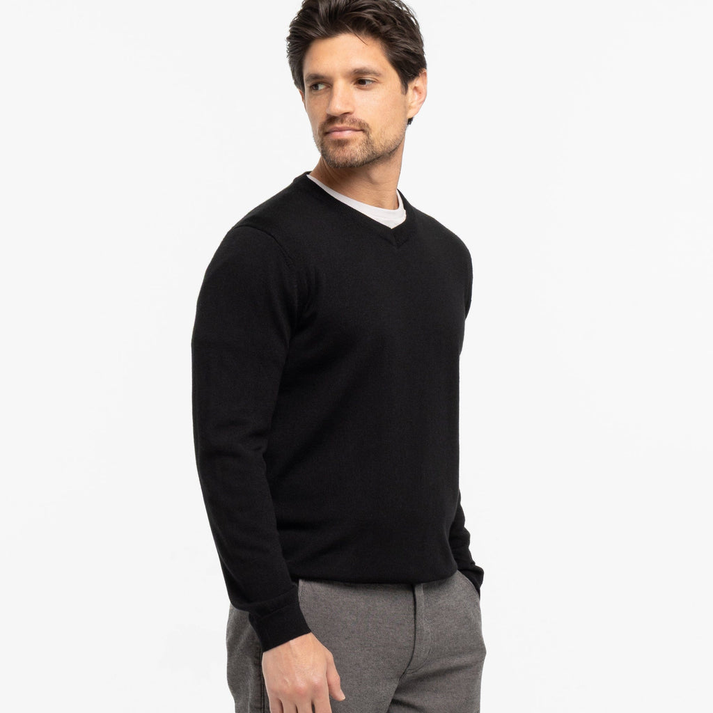 Buy Black Merino V-Neck Sweater for Short Men | Ash & Erie