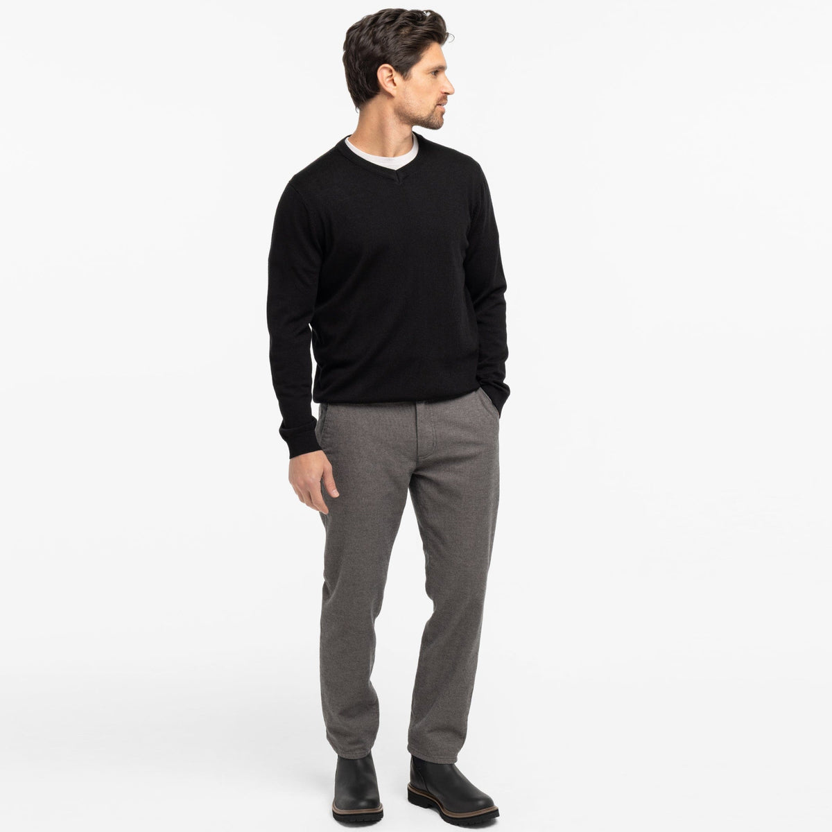 Buy Black Merino V-Neck Sweater for Short Men | Ash & Erie