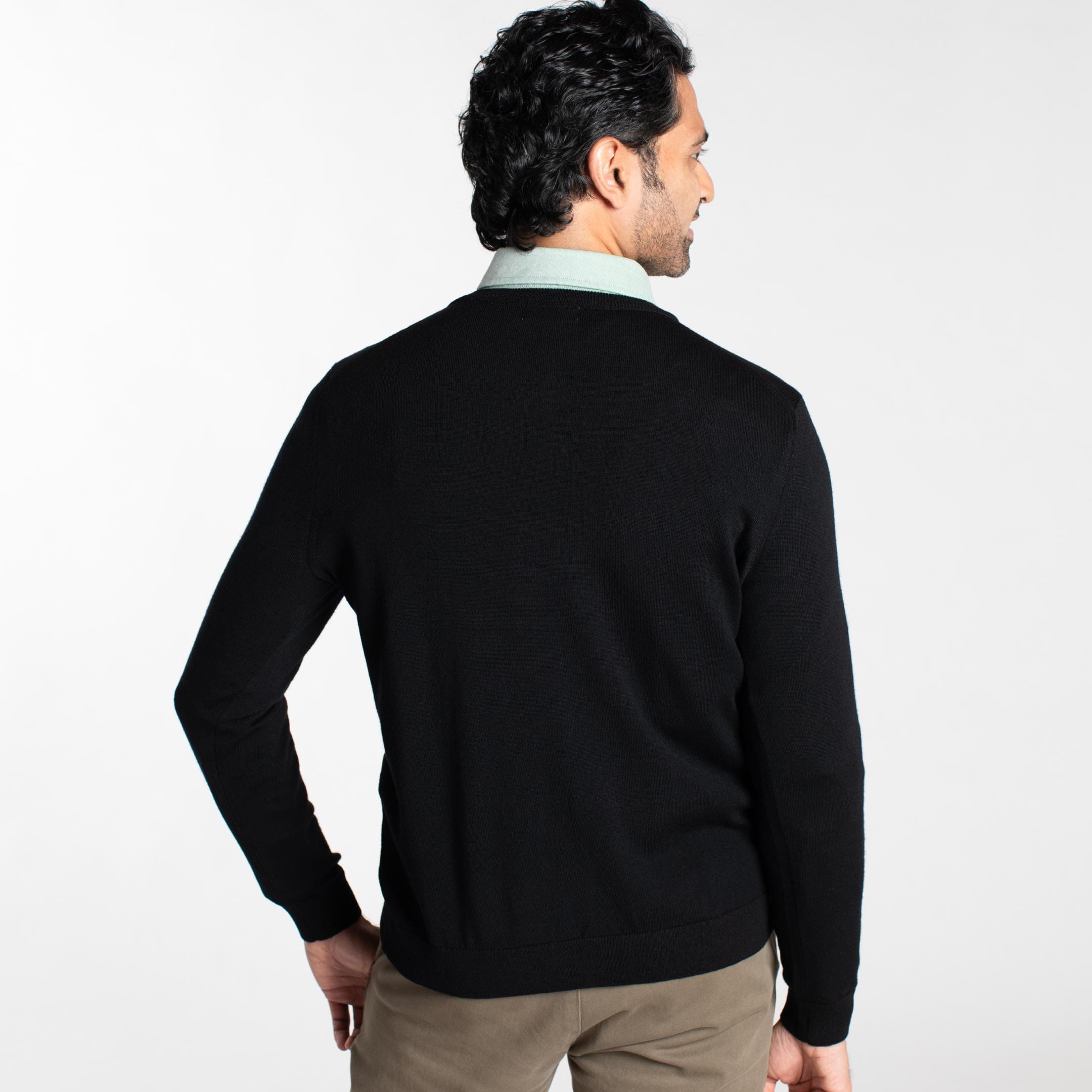 Buy Black Merino V-Neck Sweater for Short Men | Ash & Erie   Merino Wool Sweater