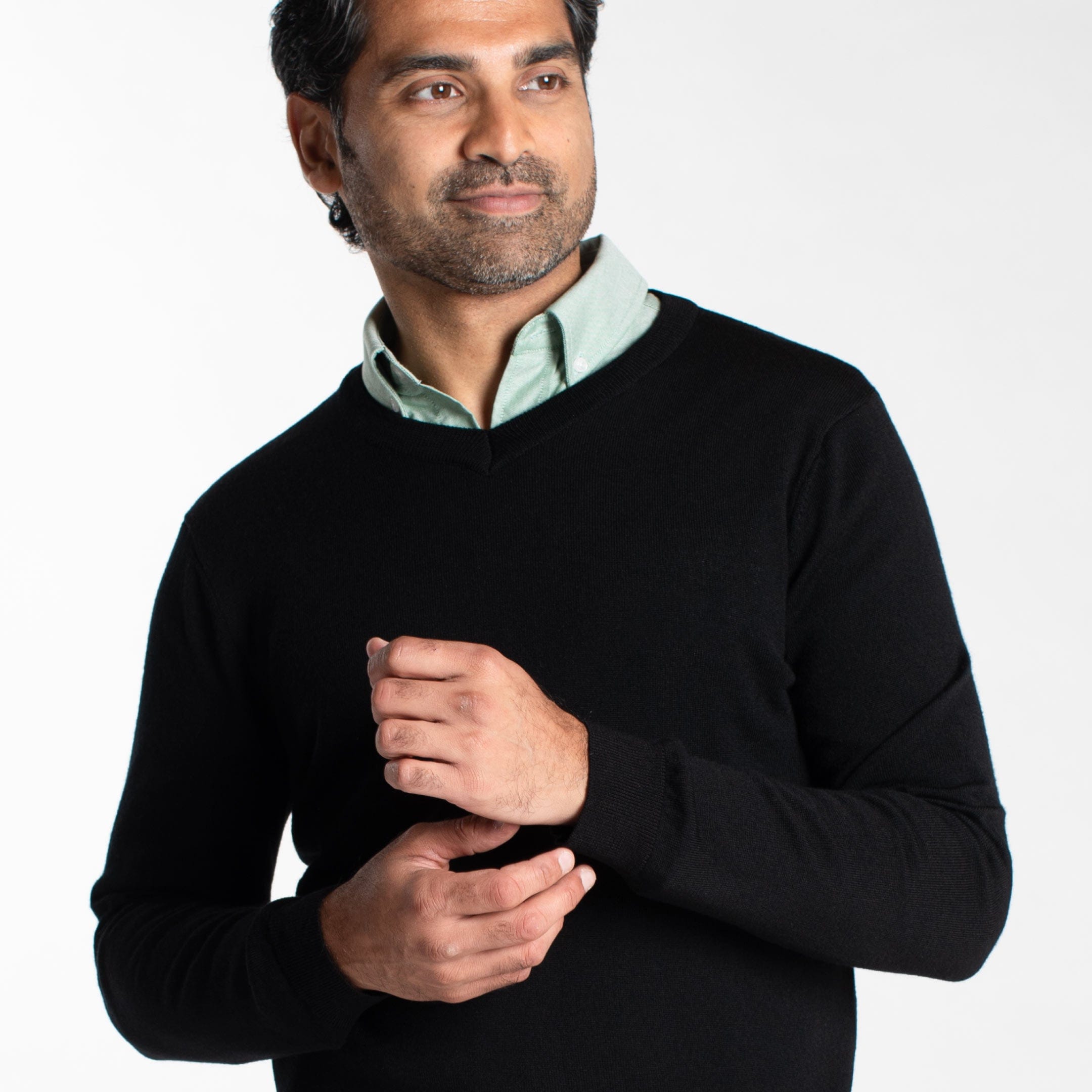Buy Black Merino V-Neck Sweater for Short Men | Ash & Erie   Merino Wool Sweater