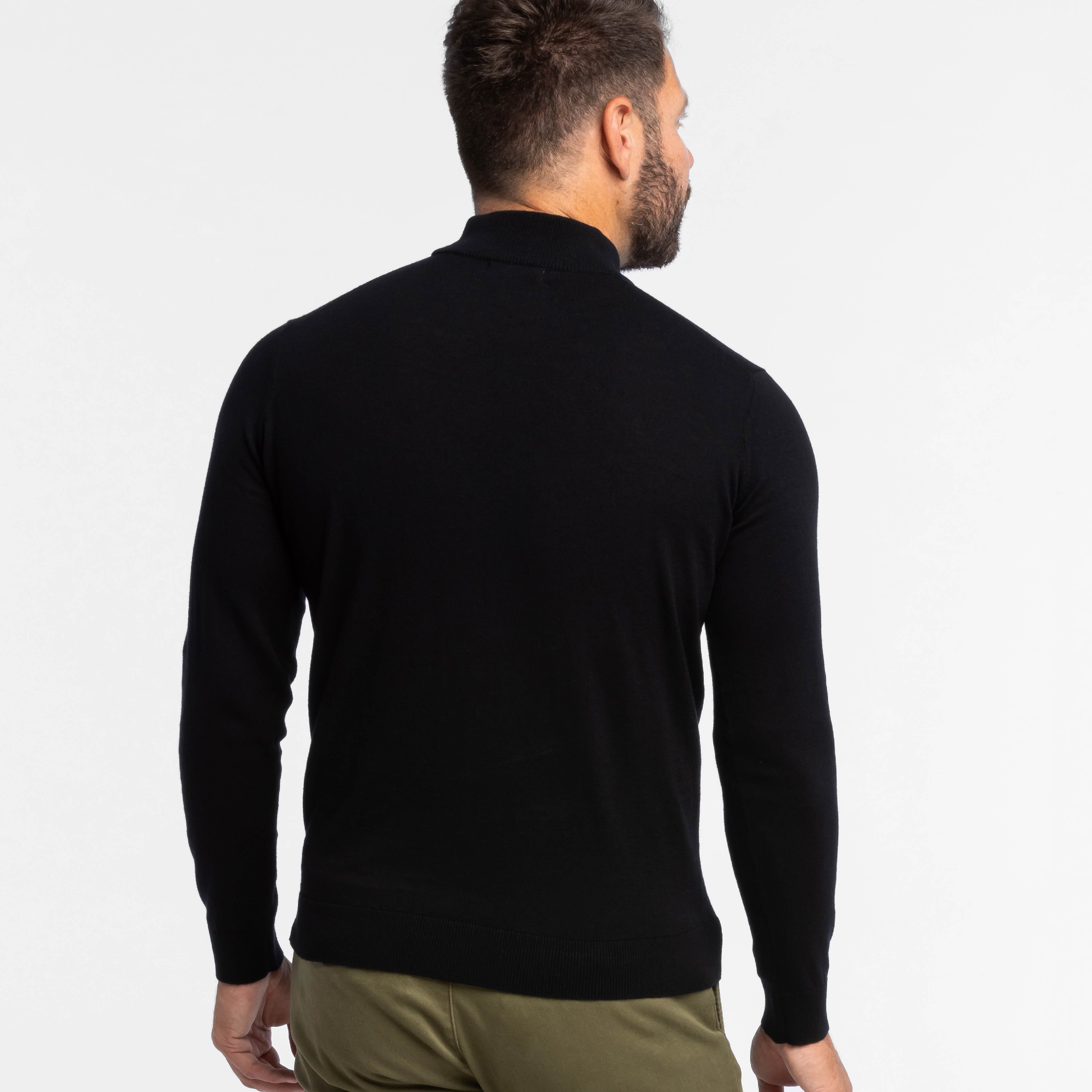 Buy Black Mock Neck Sweater for Short Men | Ash & Erie   Merino Wool Sweater