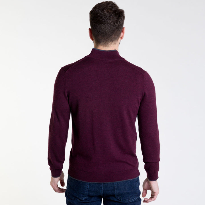 Ash & Erie Burgundy Merino Quarter-Zip Sweater for Short Men   Merino Wool Sweater