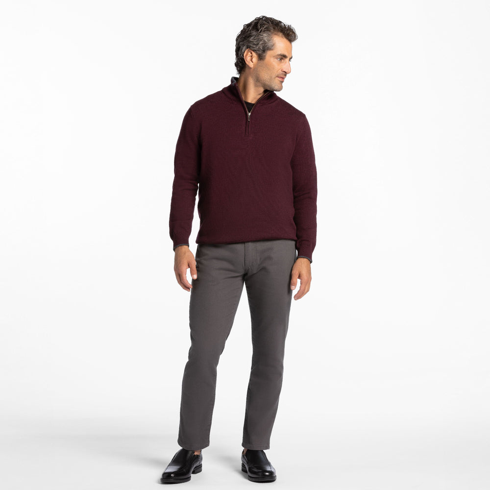 Ash & Erie Burgundy Merino Quarter-Zip Sweater for Short Men   Merino Wool Sweater