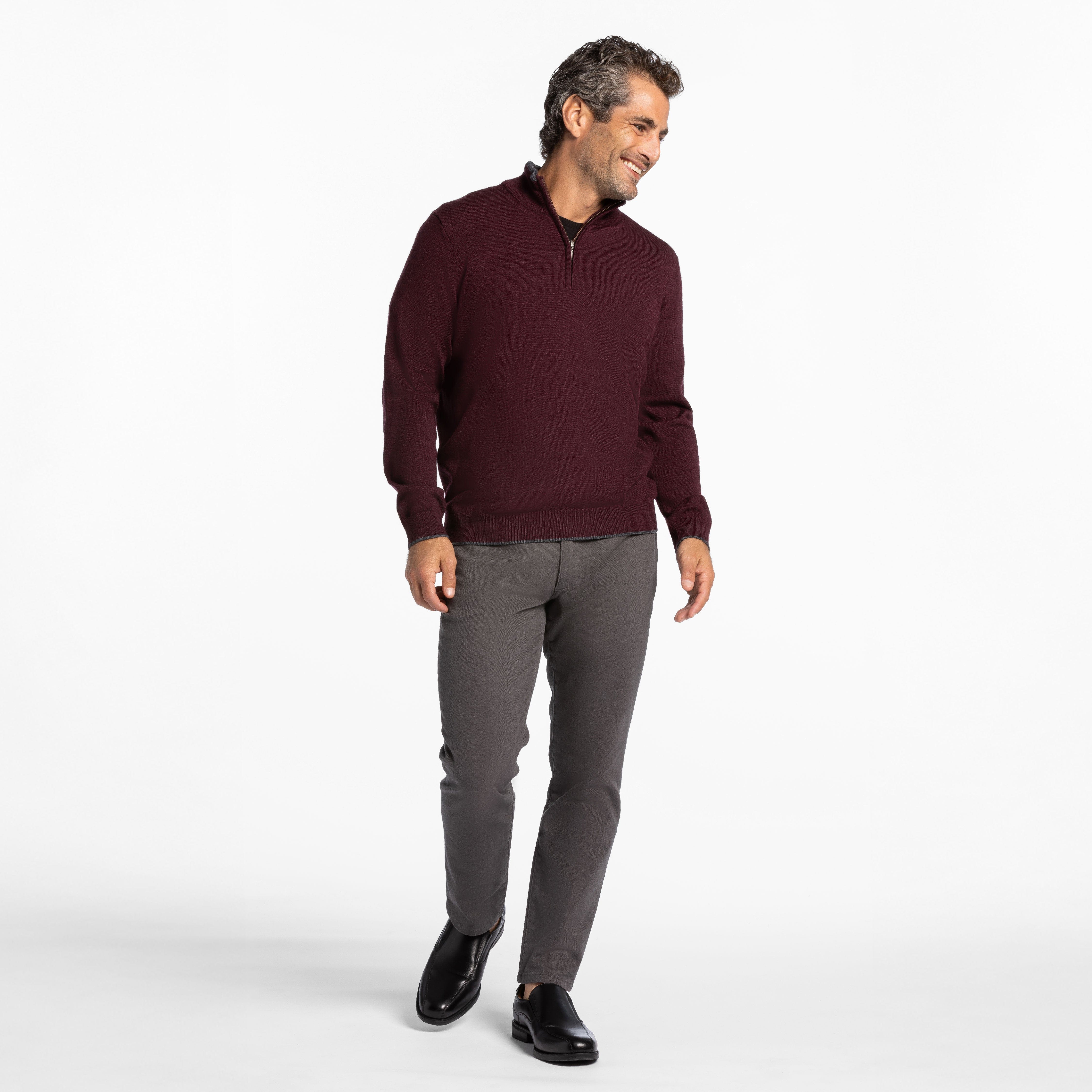 open lace back dress Ash & Erie Burgundy Merino Quarter-Zip Sweater for Short Men Burgundy / XXL