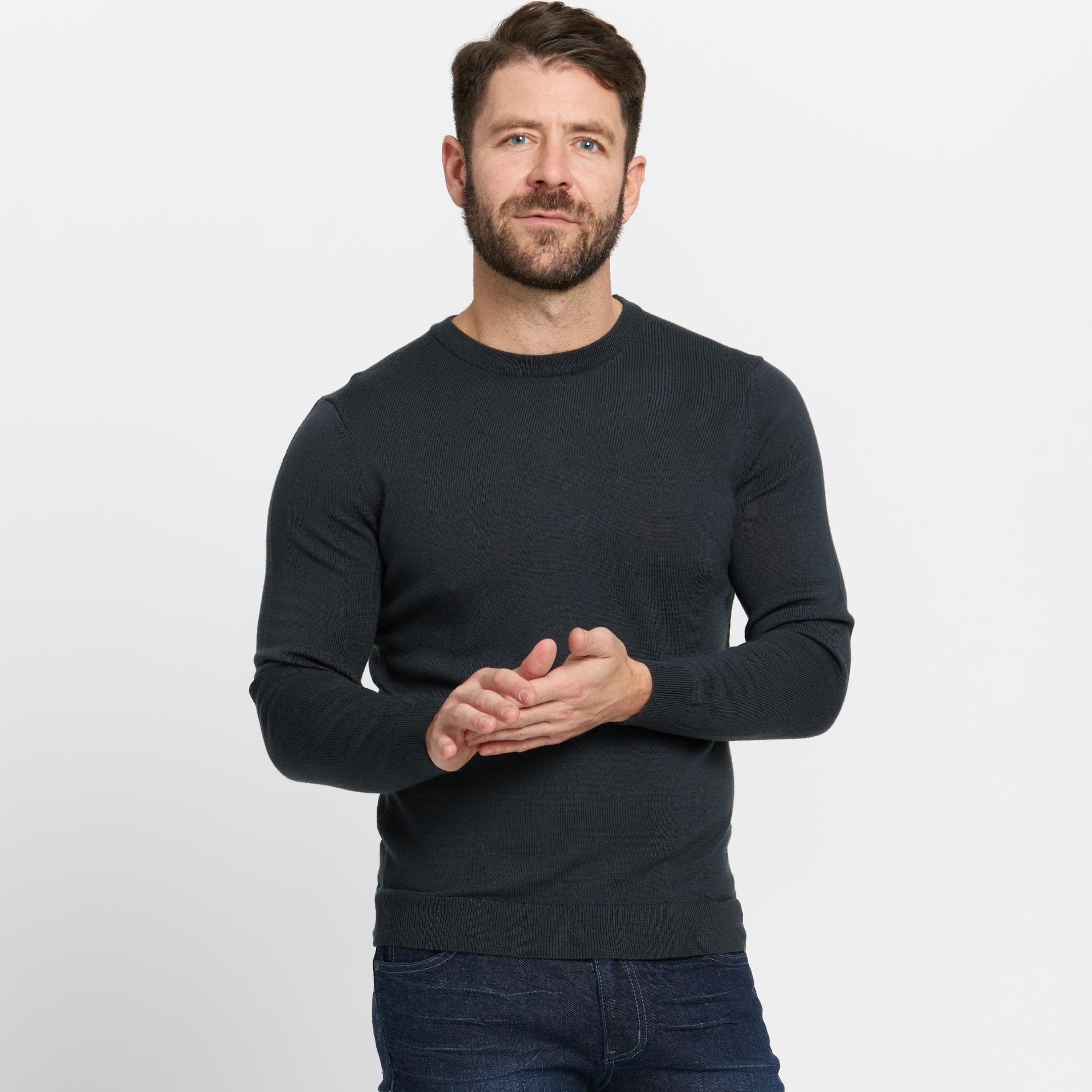 Buy Charcoal Merino Crew-Neck Sweater for Short Men | Ash & Erie   Merino Wool Sweater