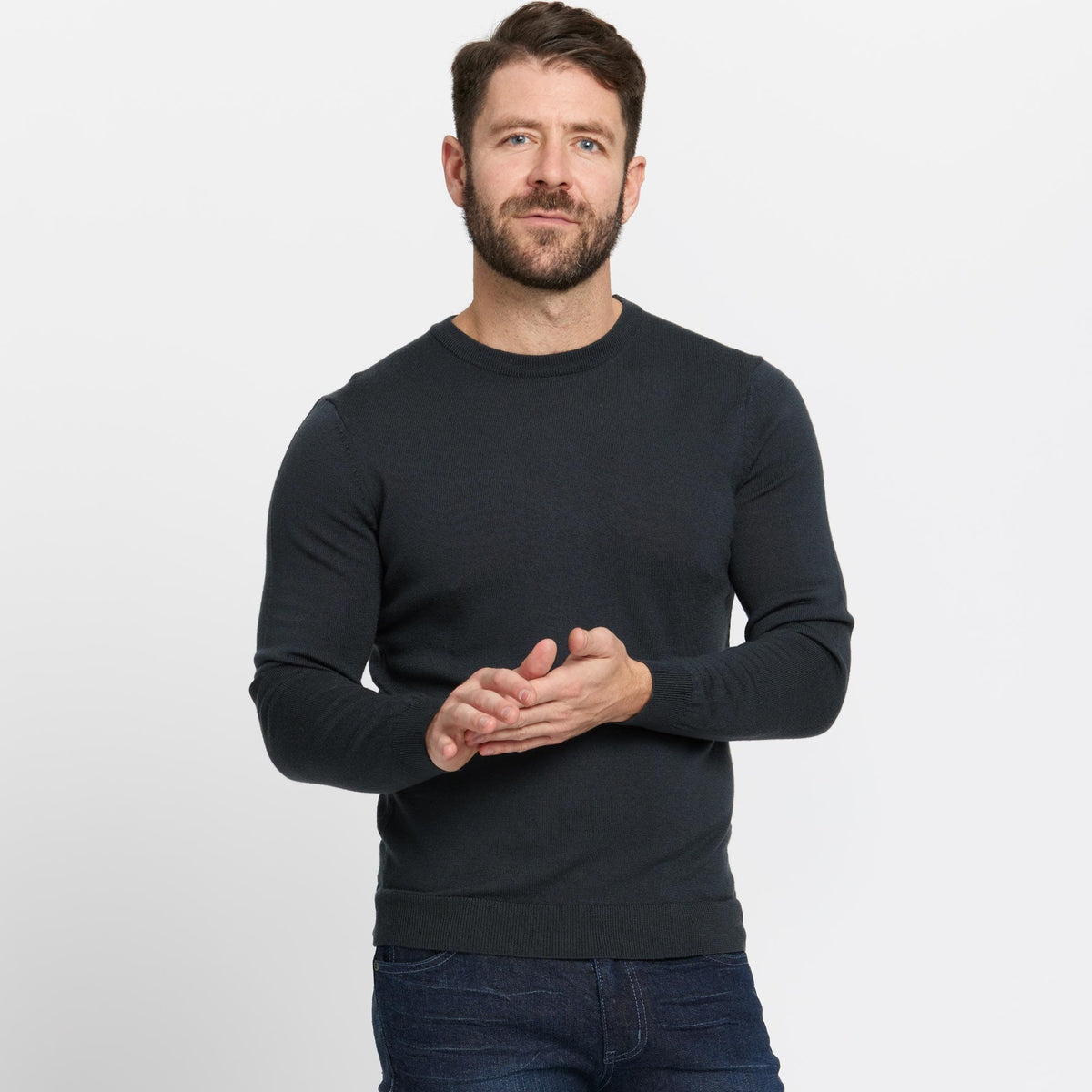 Buy Charcoal Merino Crew-Neck Sweater for Short Men | Ash & Erie