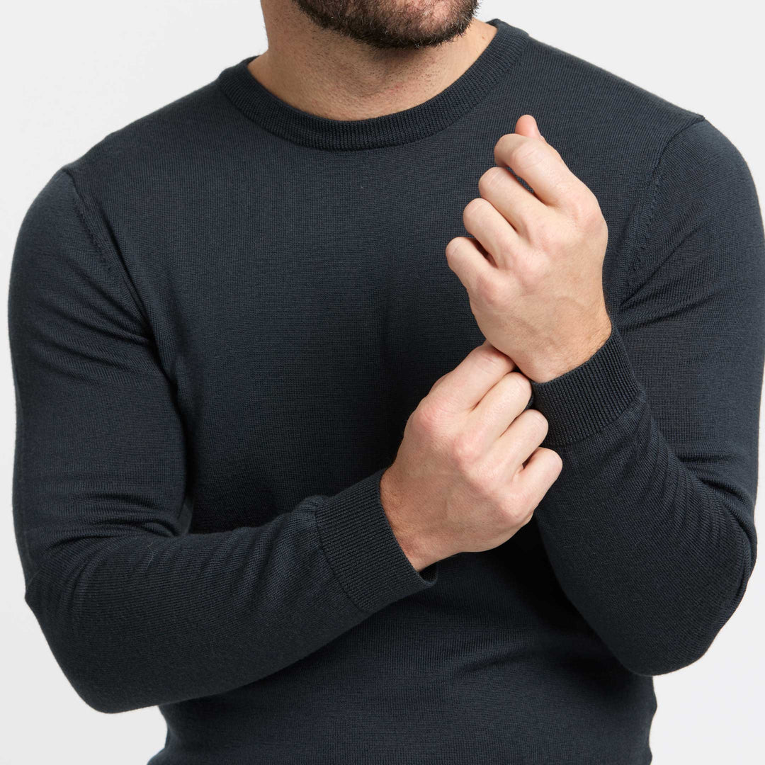 Merino Wool Raglan Sweater with Elbow Patches - Charcoal - Men's Clothing,  Traditional Natural shouldered clothing, preppy apparel