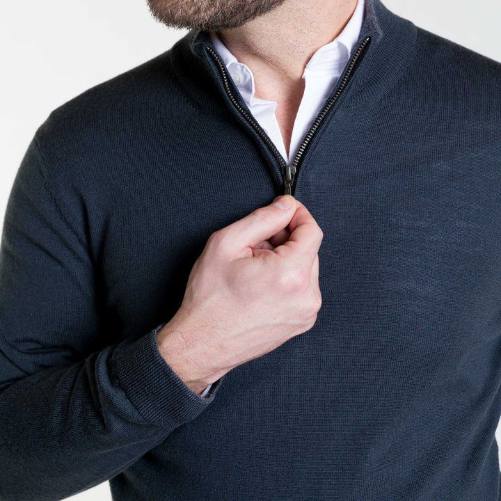 Ash & Erie Charcoal Merino Quarter-Zip Sweater for Short Men   Merino Wool Sweater