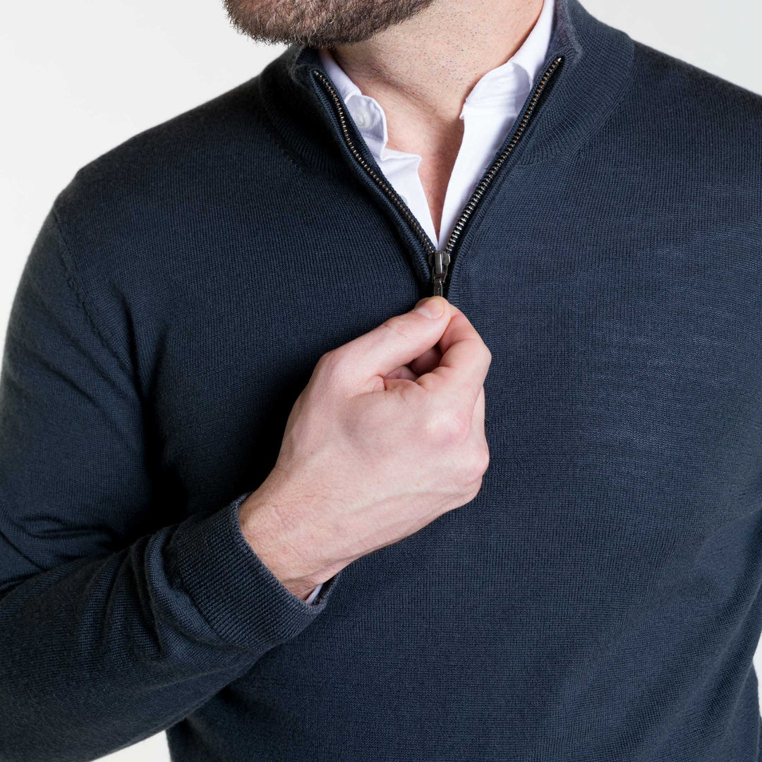 Ash & Erie Charcoal Merino Quarter-Zip Sweater for Short Men