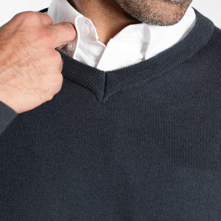 Buy Charcoal Merino V-Neck Sweater for Short Men | Ash & Erie   Merino Wool Sweater