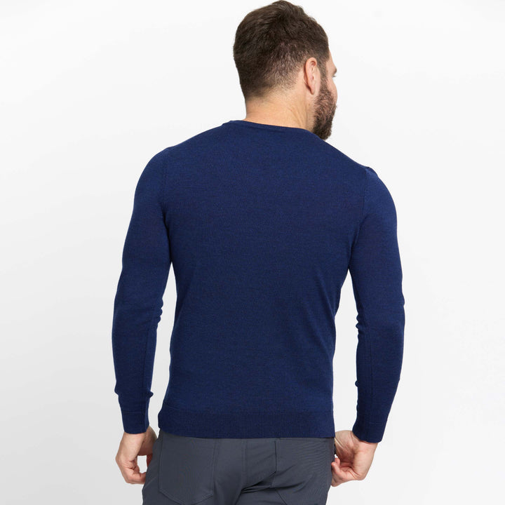 Buy Dark Blue Merino Crew-Neck Sweater for Short Men | Ash & Erie   Merino Wool Sweater
