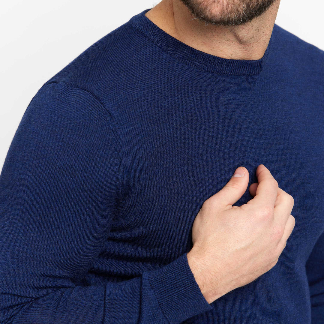 Buy Dark Blue Merino Crew-Neck Sweater for Short Men | Ash & Erie   Merino Wool Sweater