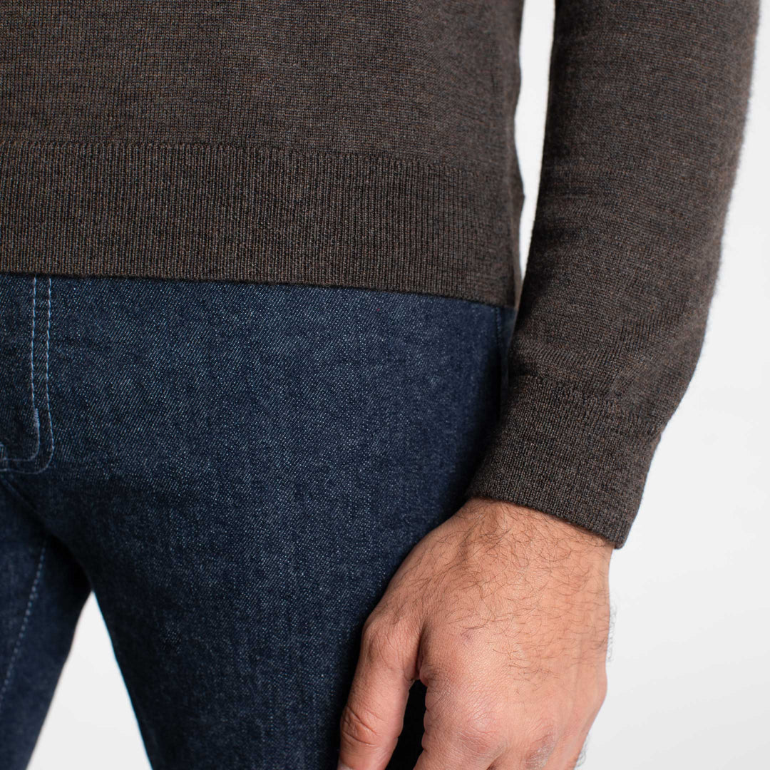 Buy Dark Brown Merino Crew-Neck Sweater for Short Men | Ash & Erie   Merino Wool Sweater