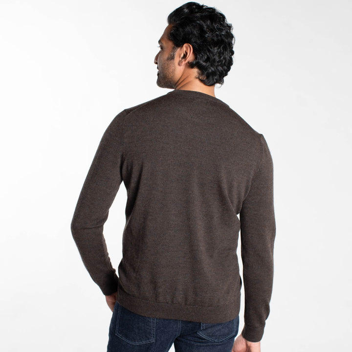 Buy Dark Brown Merino Crew-Neck Sweater for Short Men | Ash & Erie   Merino Wool Sweater