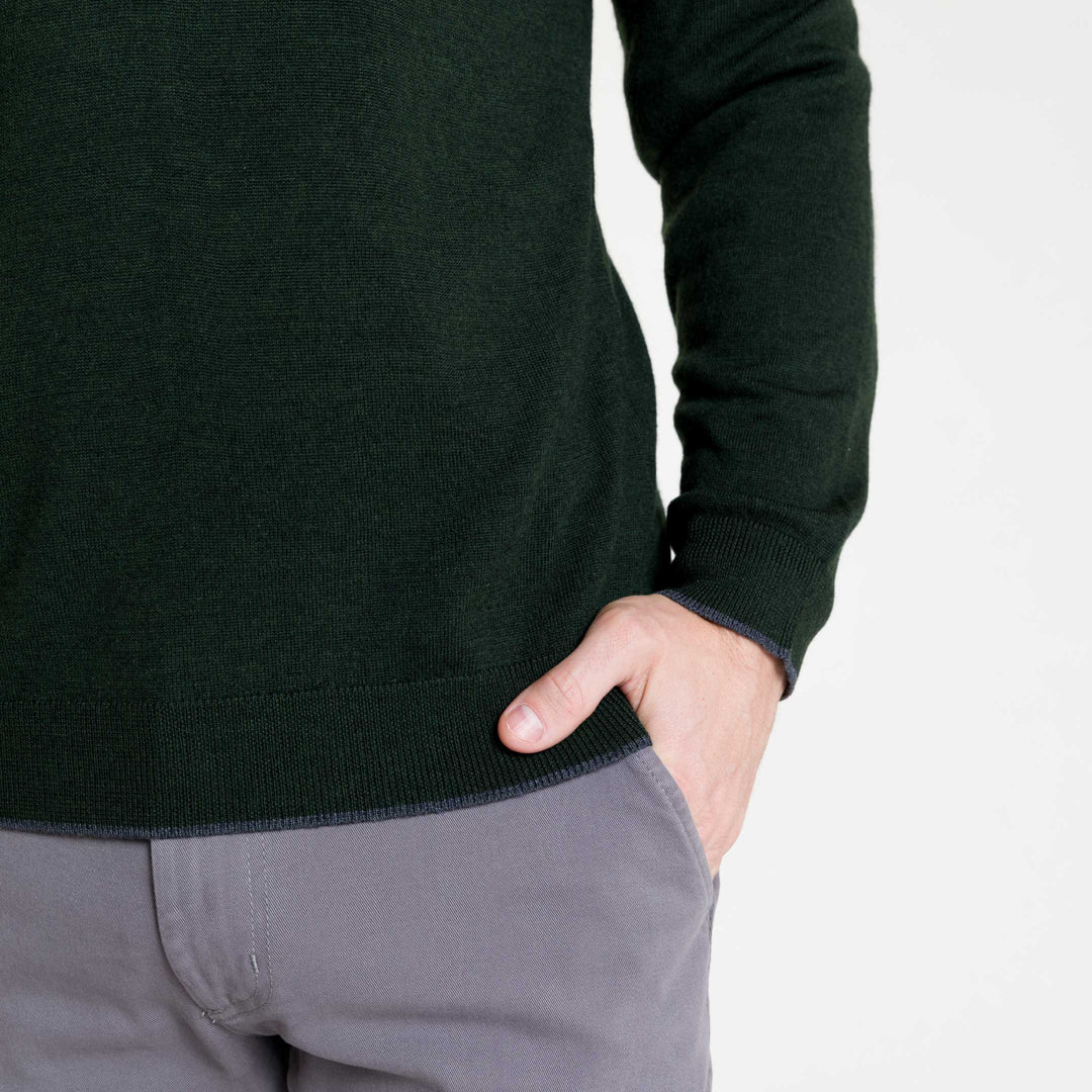 Ash & Erie Dark Green Merino Quarter-Zip Sweater for Short Men   Merino Wool Sweater