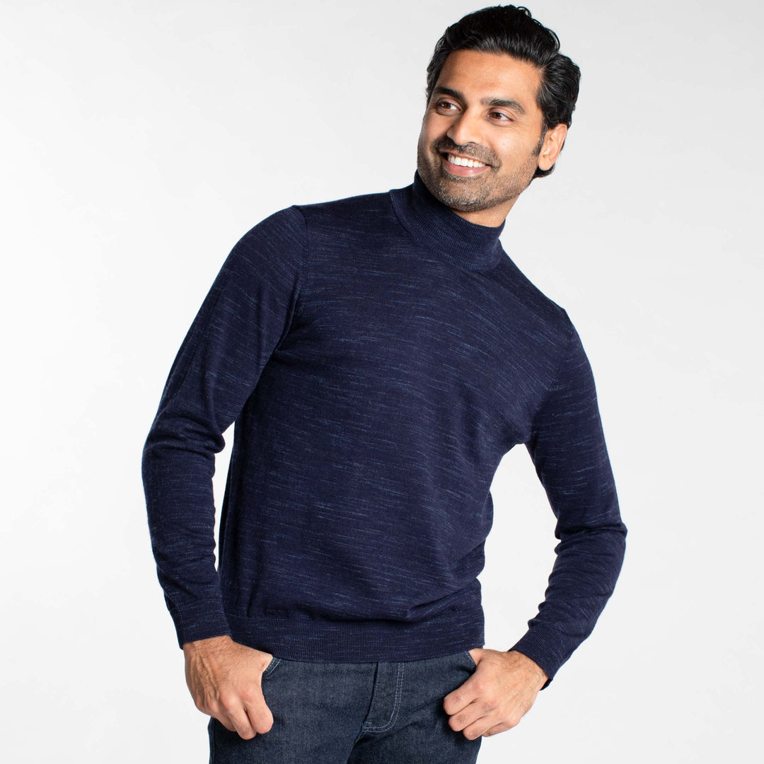 Buy Dark Navy Mock Neck Sweater for Short Men | Ash & Erie   Merino Wool Sweater