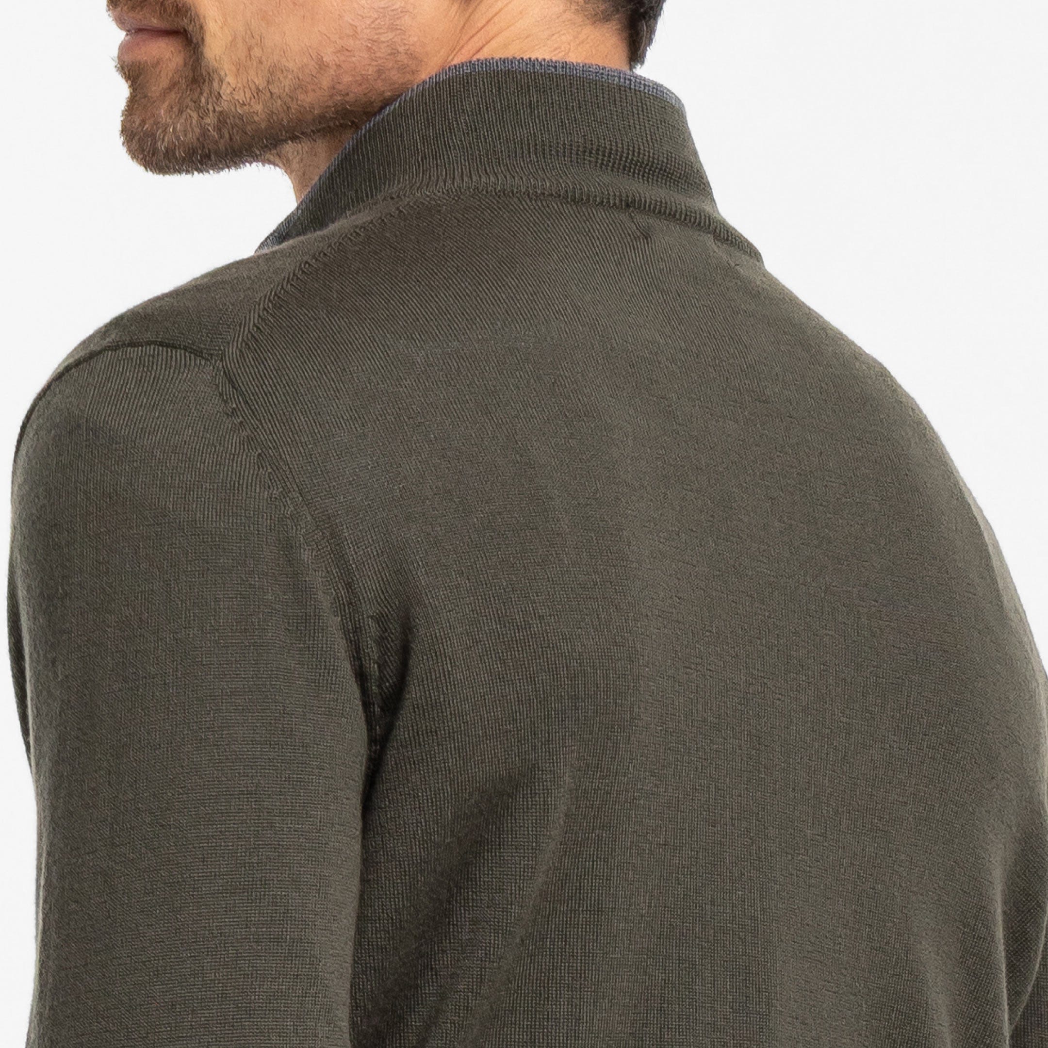 Ash & Erie Dark Olive Merino Quarter-Zip Sweater for Short Men   Merino Wool Sweater