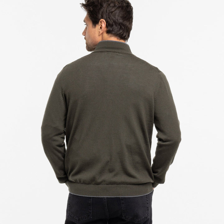 Ash & Erie Dark Olive Merino Quarter-Zip Sweater for Short Men   Merino Wool Sweater