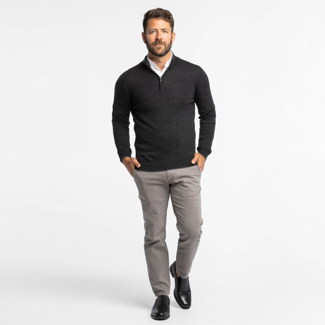 Ash & Erie Heather Black Merino Quarter-Zip Sweater for Short Men   Merino Wool Sweater