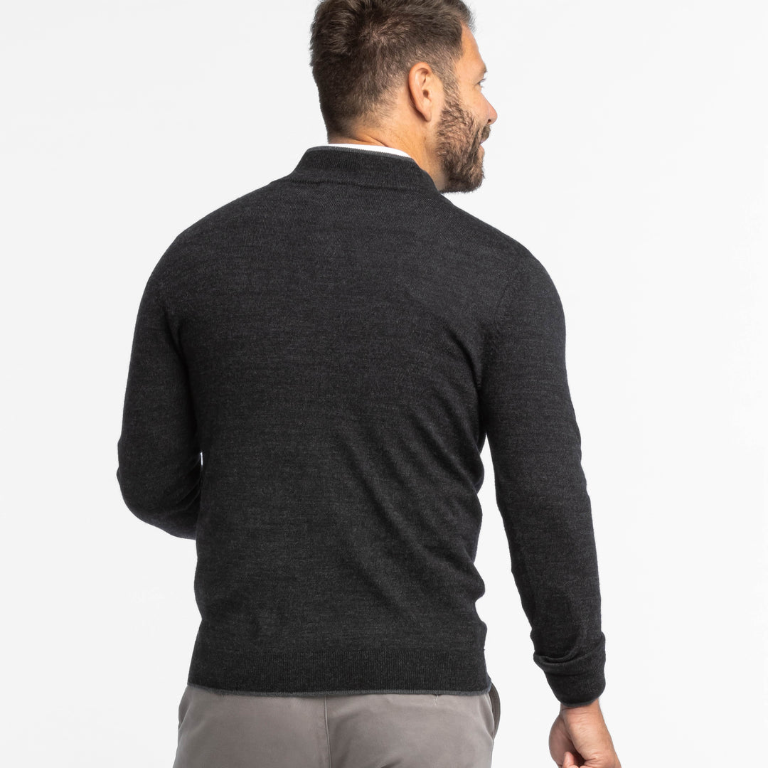 Ash & Erie Heather Black Merino Quarter-Zip Sweater for Short Men   Merino Wool Sweater