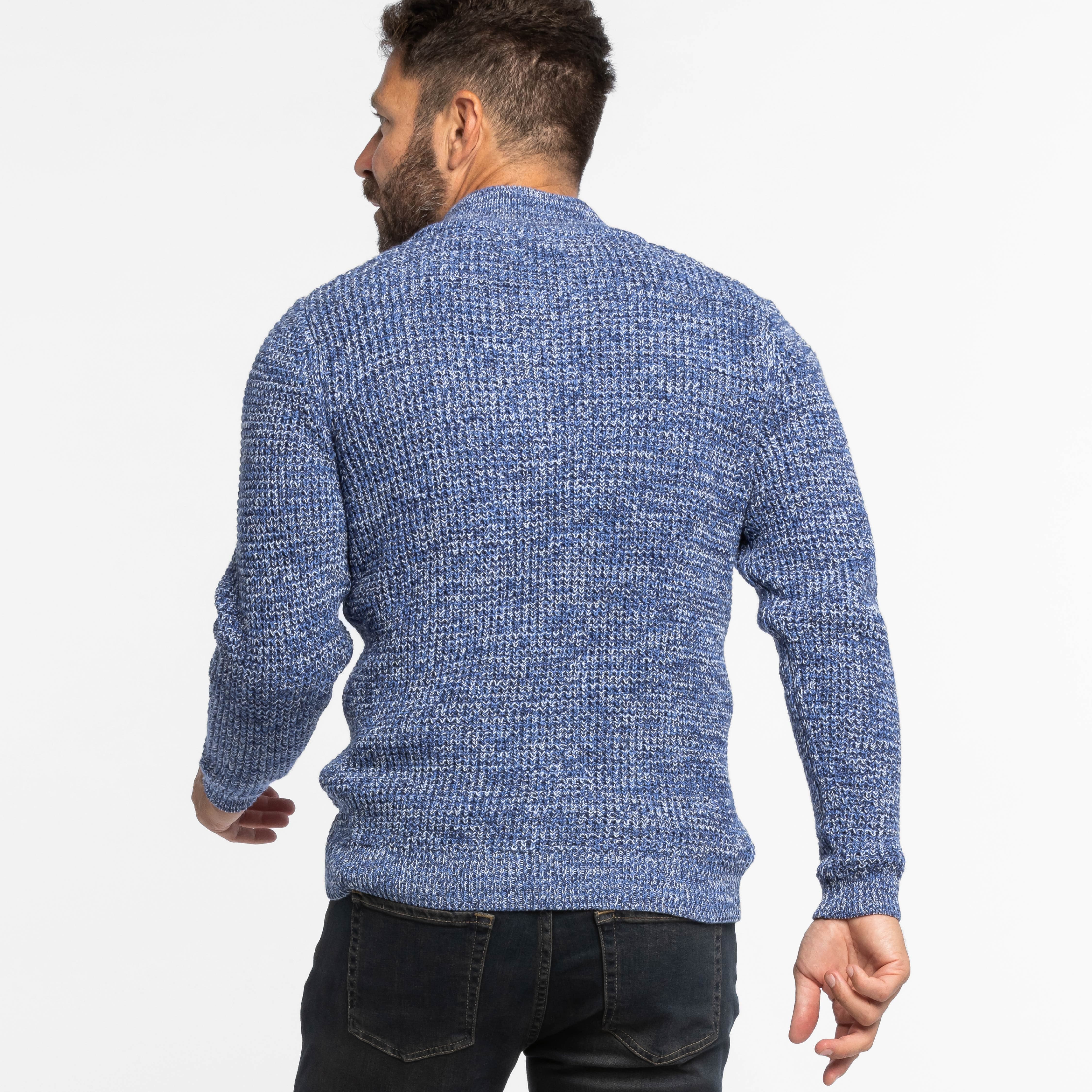 Buy Heather Blue Waffle Knit Quarter-Zip Sweater for Short Men | Ash & Erie   Merino Wool Sweater