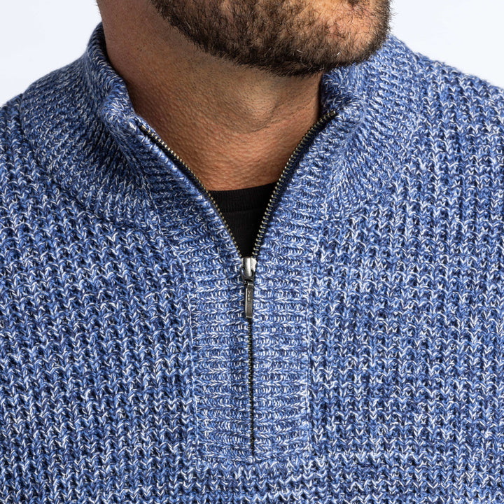 Buy Heather Blue Waffle Knit Quarter-Zip Sweater for Short Men | Ash & Erie   Merino Wool Sweater