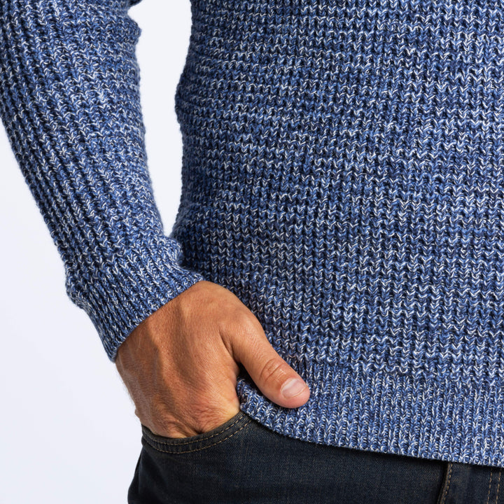 Buy Heather Blue Waffle Knit Quarter-Zip Sweater for Short Men | Ash & Erie   Merino Wool Sweater