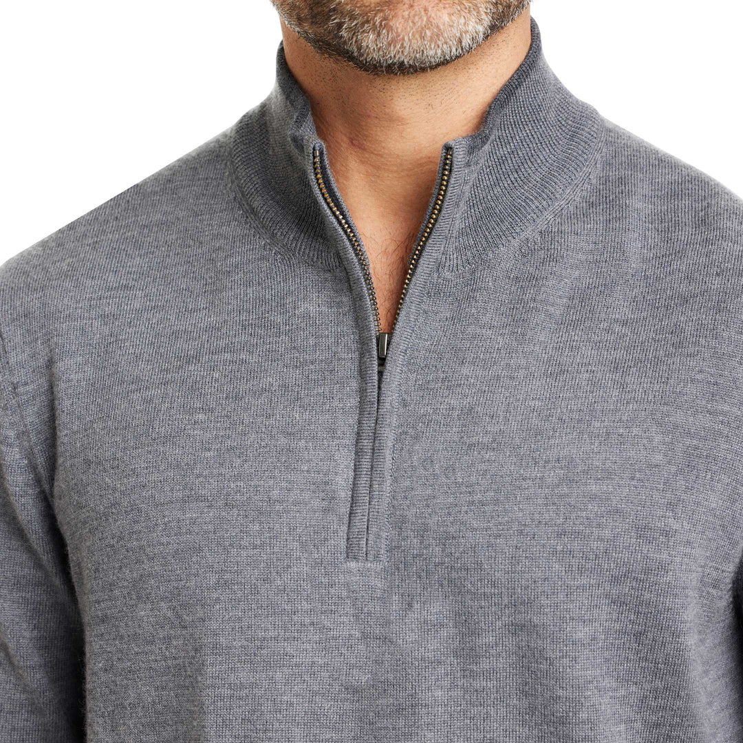 Ash & Erie Heather Grey Merino Quarter-Zip Sweater for Short Men   Merino Wool Sweater