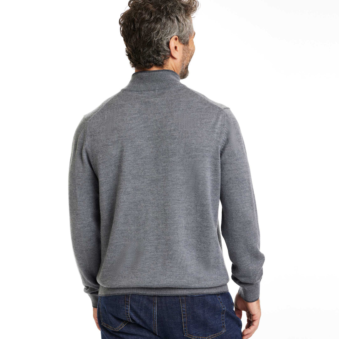 Ash & Erie Heather Grey Merino Quarter-Zip Sweater for Short Men   Merino Wool Sweater
