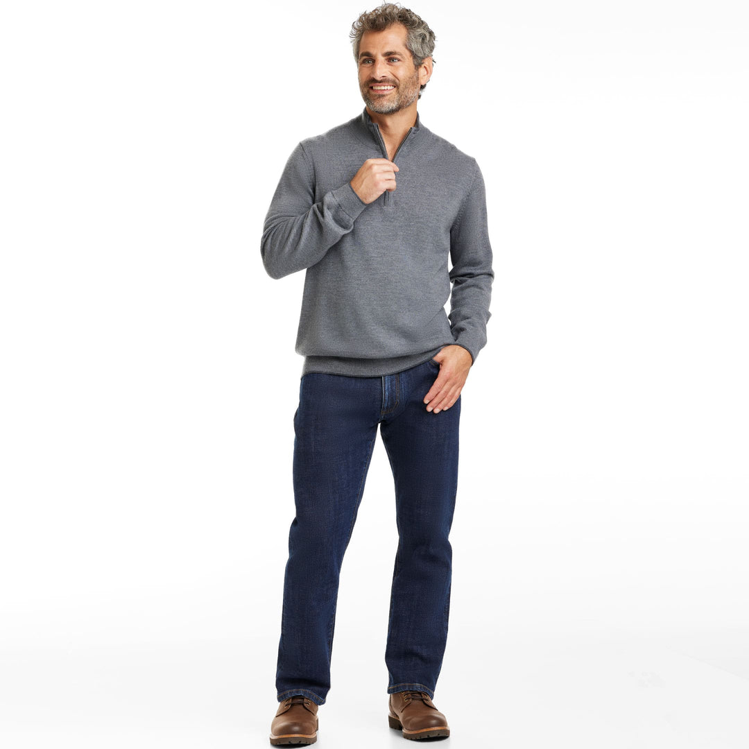 Ash & Erie Heather Grey Merino Quarter-Zip Sweater for Short Men   Merino Wool Sweater