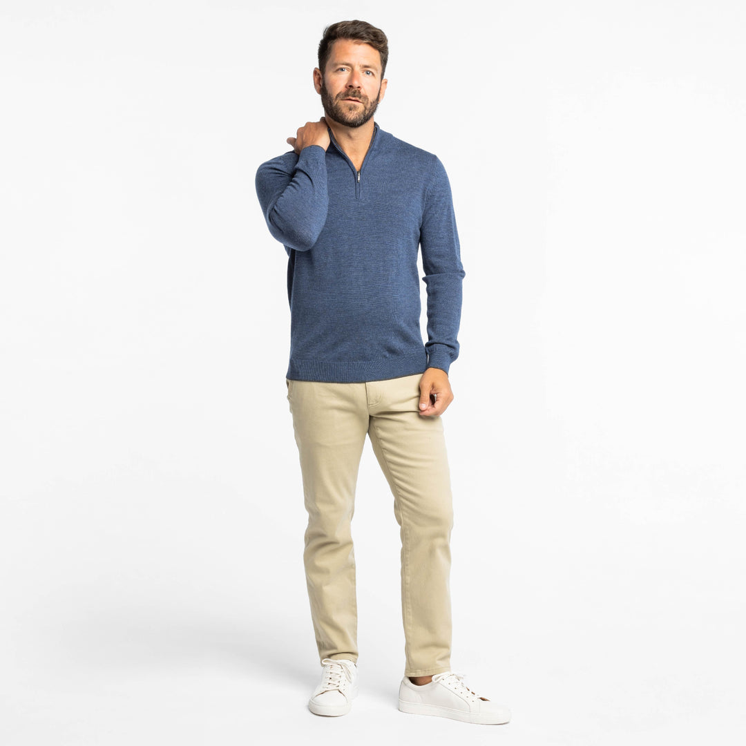 Ash & Erie Heather Slate Merino Quarter-Zip Sweater for Short Men   Merino Wool Sweater