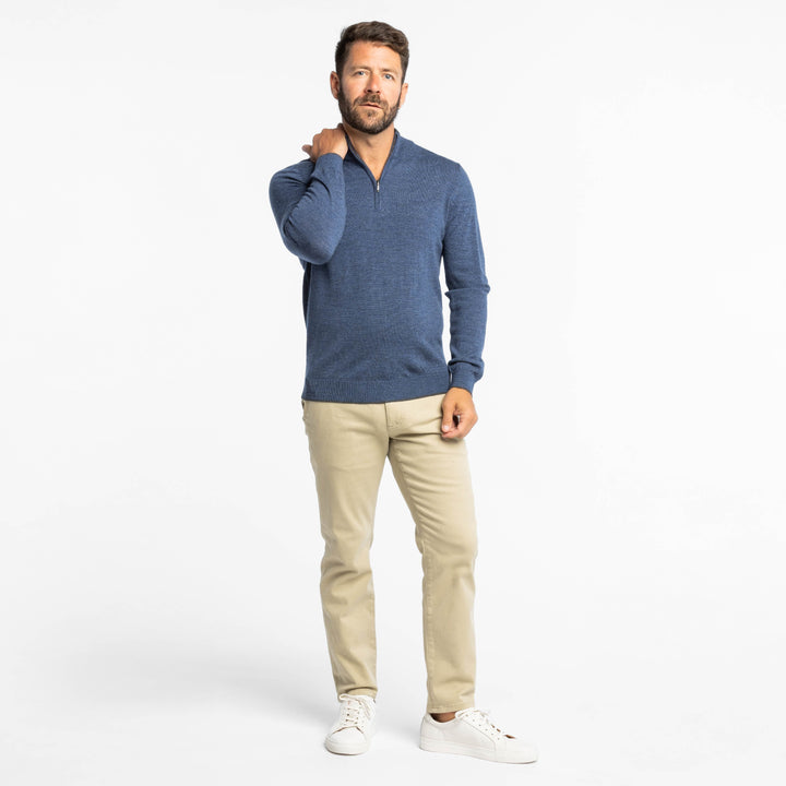 Ash & Erie Heather Slate Merino Quarter-Zip Sweater for Short Men   Merino Wool Sweater