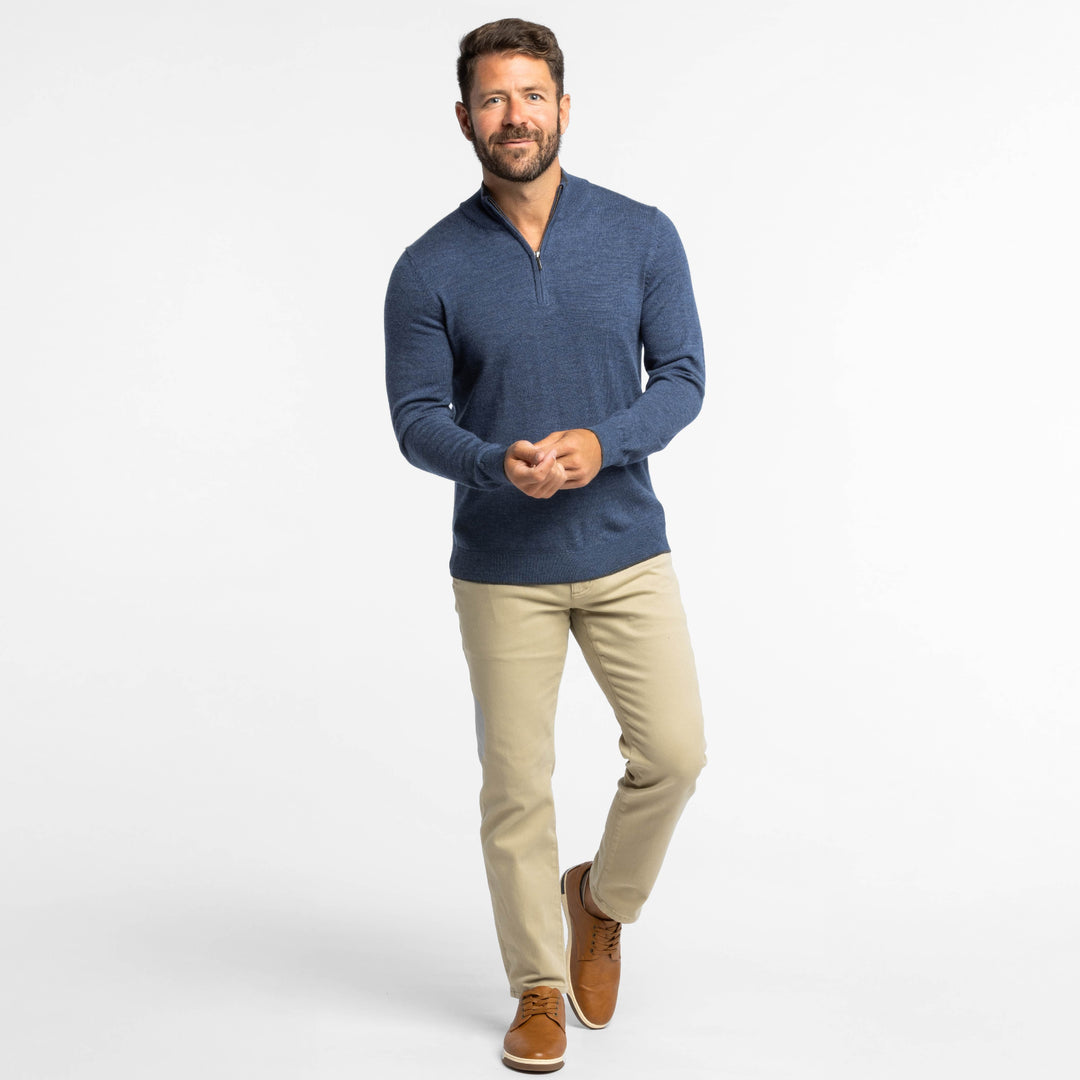 Ash & Erie Heather Slate Merino Quarter-Zip Sweater for Short Men   Merino Wool Sweater