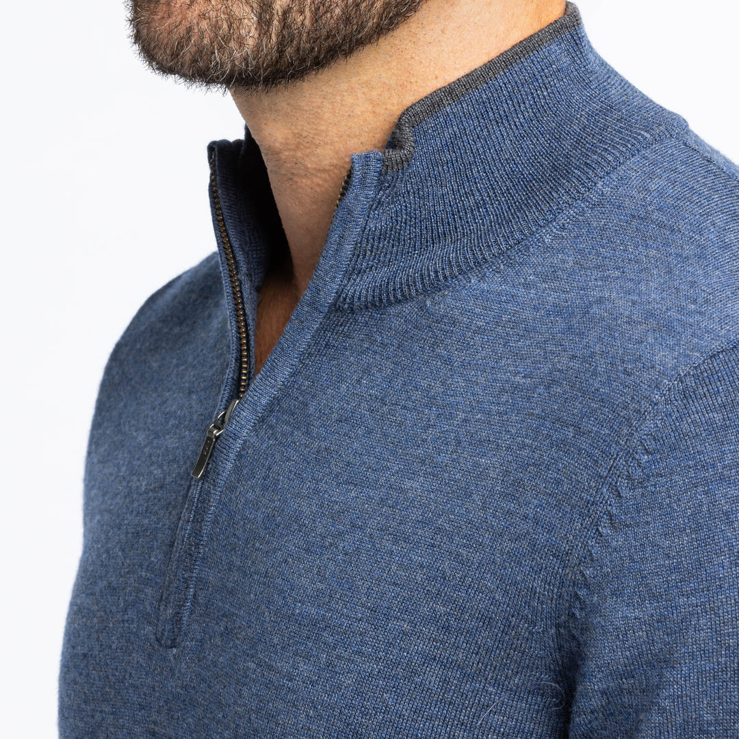 Ash & Erie Heather Slate Merino Quarter-Zip Sweater for Short Men   Merino Wool Sweater