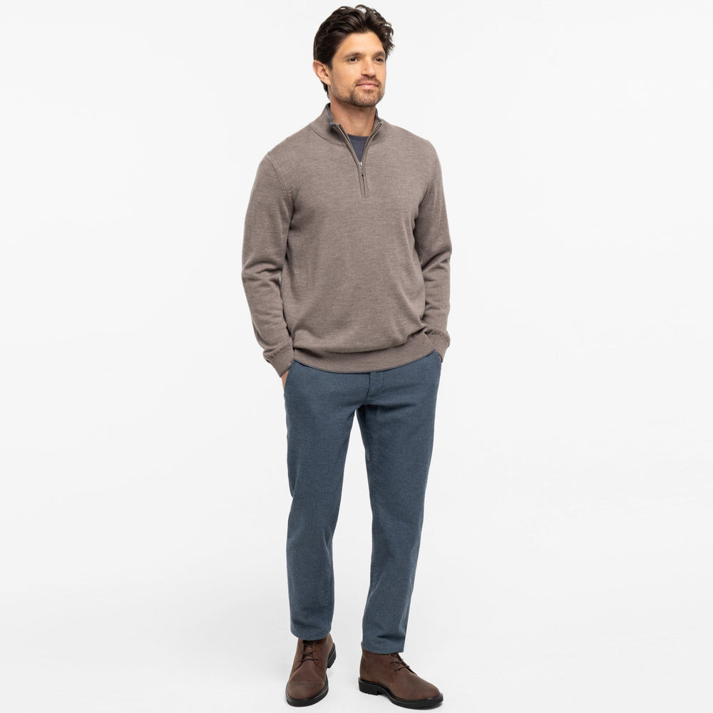 Ash & Erie Taupe Merino Quarter-Zip Sweater for Short Men   Merino Wool Sweater