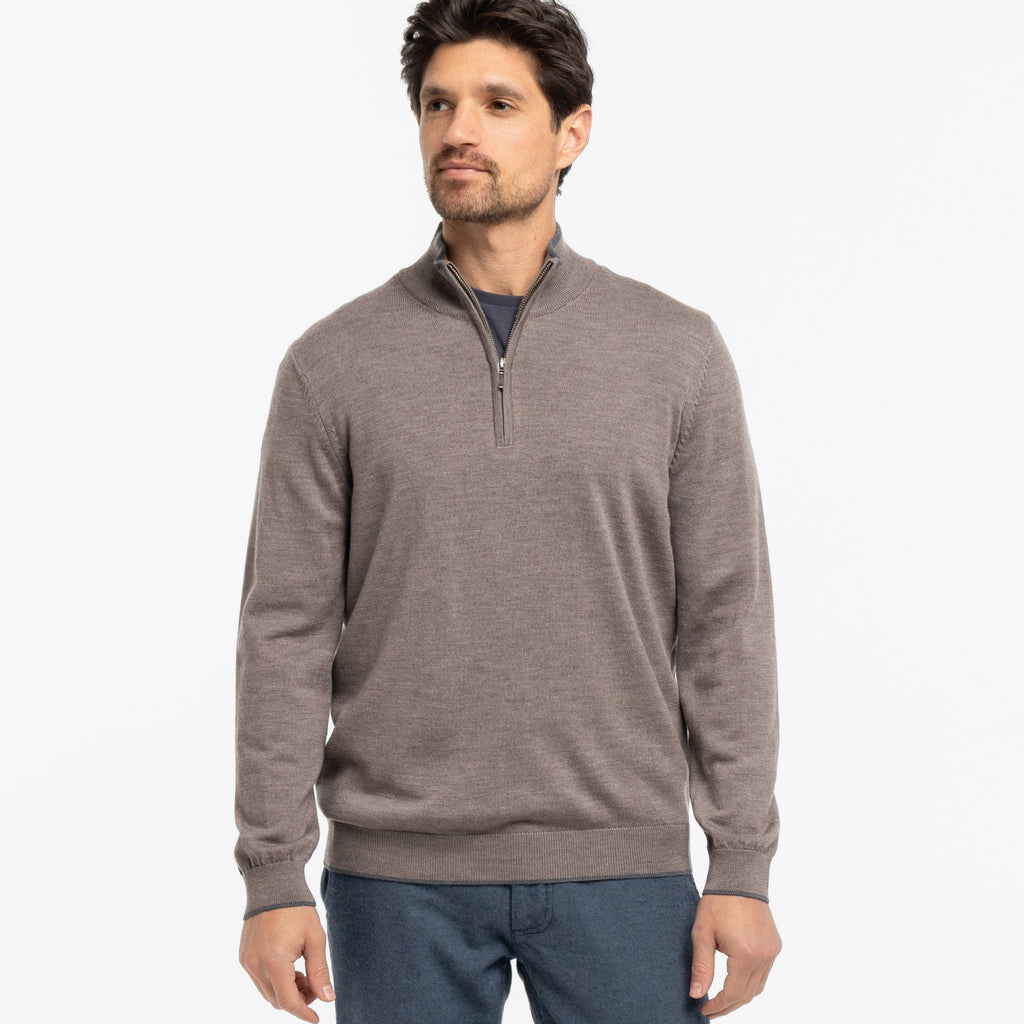 Ash & Erie Taupe Merino Quarter-Zip Sweater for Short Men