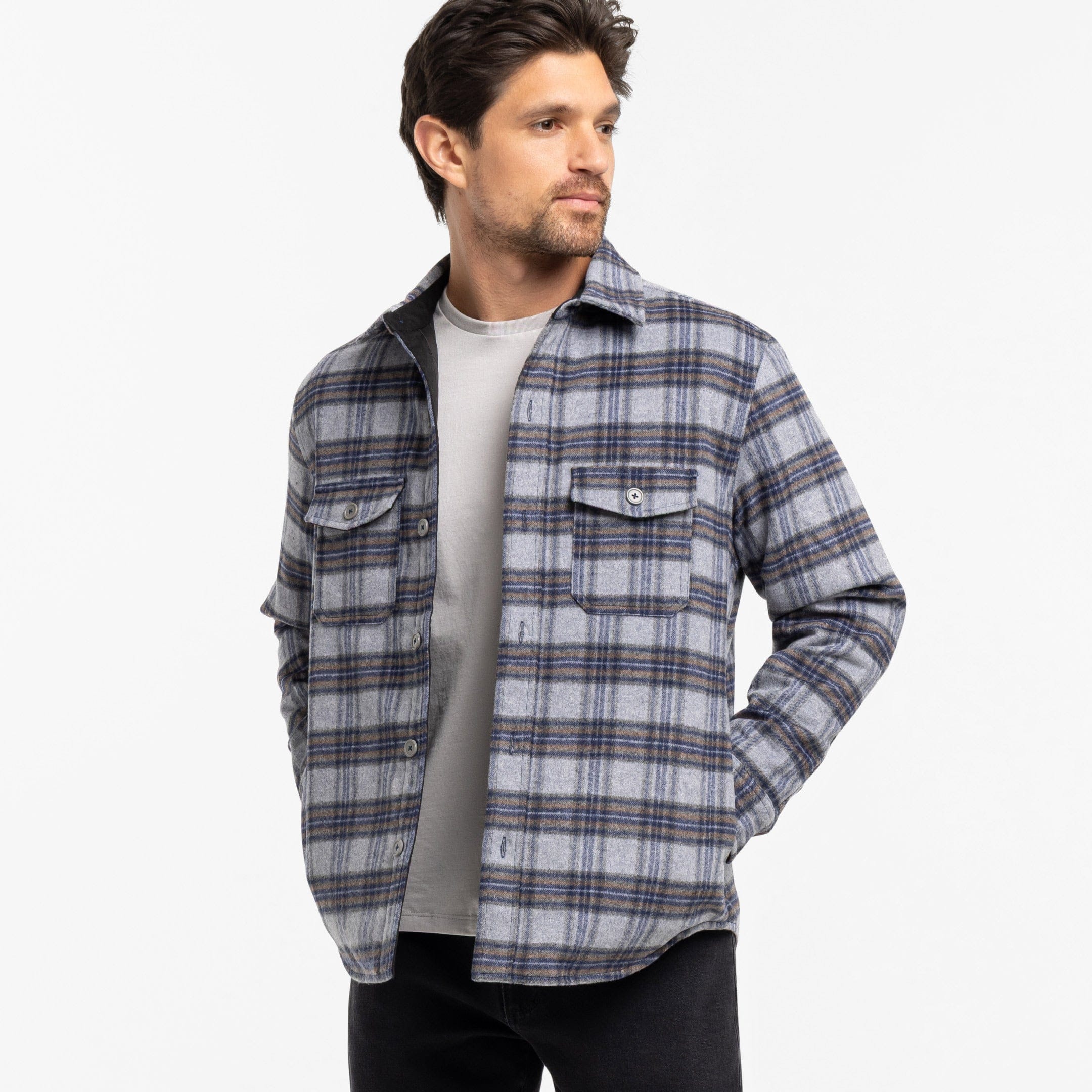Ash & Erie Frontier Flannel Shirt Jacket for Short Men   Overshirt