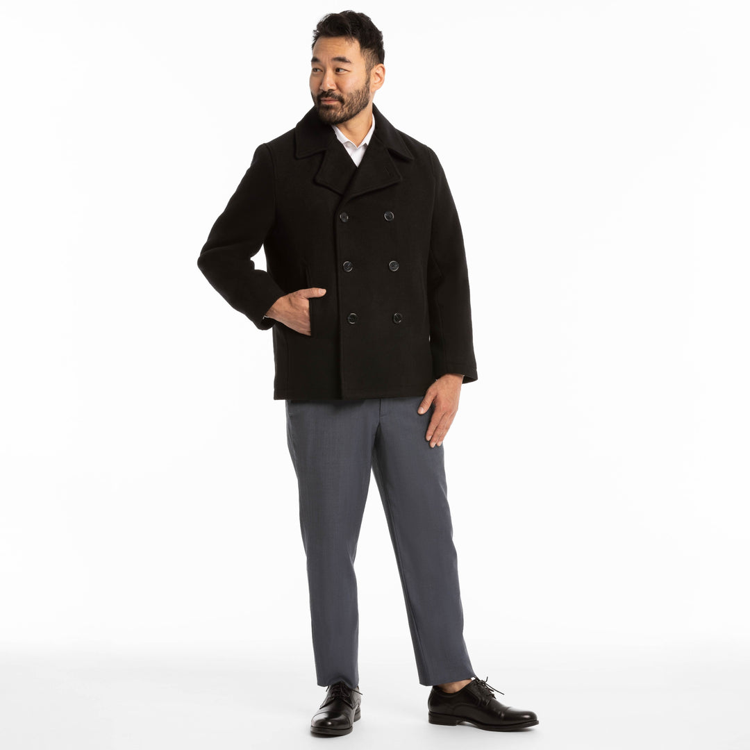 Ash & Erie Black Double-Breasted Peacoat for Short Men   Peacoat