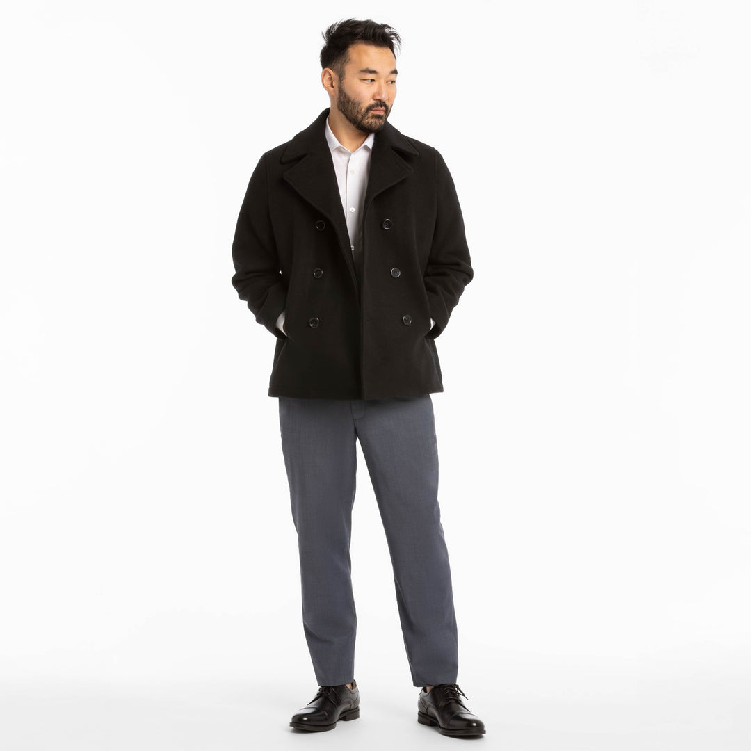 Ash & Erie Black Double-Breasted Peacoat for Short Men   Peacoat