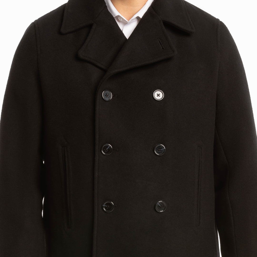 Ash & Erie Black Double-Breasted Peacoat for Short Men   Peacoat