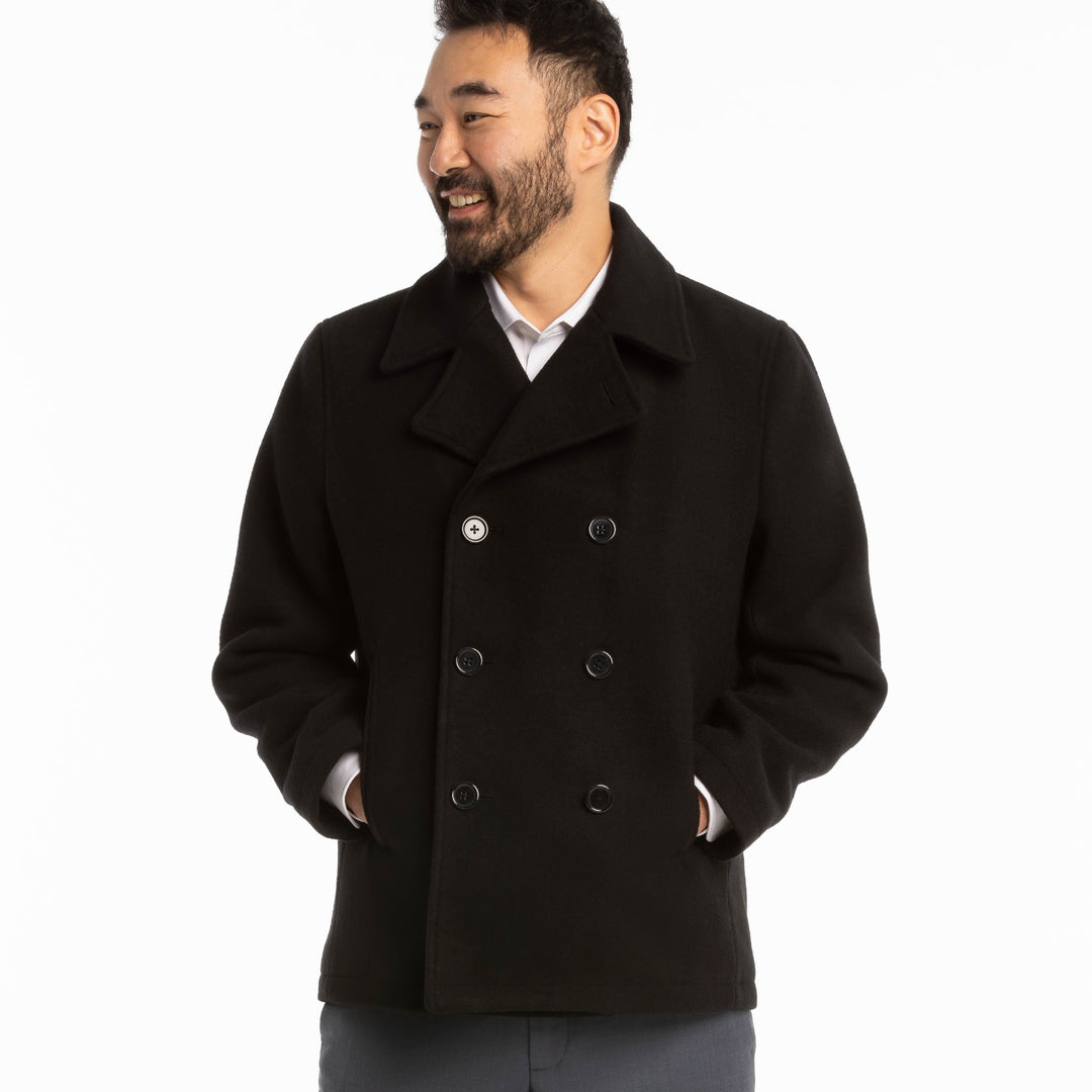 Ash & Erie Black Double-Breasted Peacoat for Short Men   Peacoat