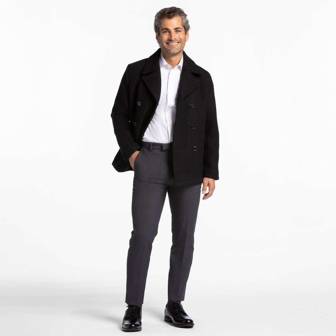 Ash & Erie Black Double-Breasted Peacoat for Short Men   Peacoat