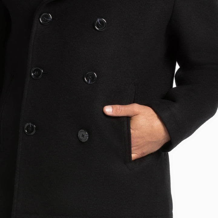 Ash & Erie Black Double-Breasted Peacoat for Short Men   Peacoat