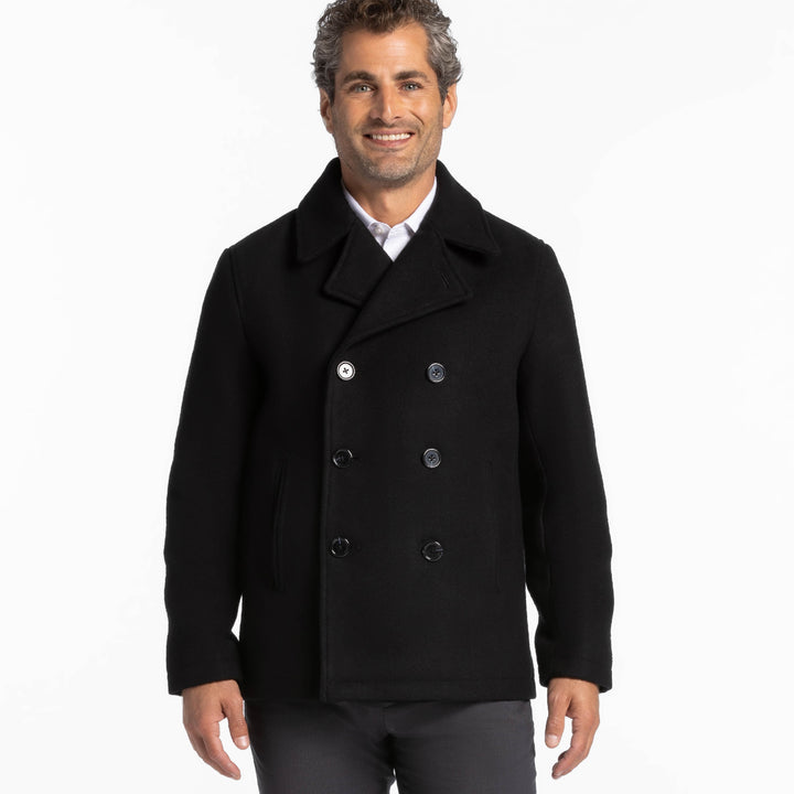 Ash & Erie Black Double-Breasted Peacoat for Short Men   Peacoat